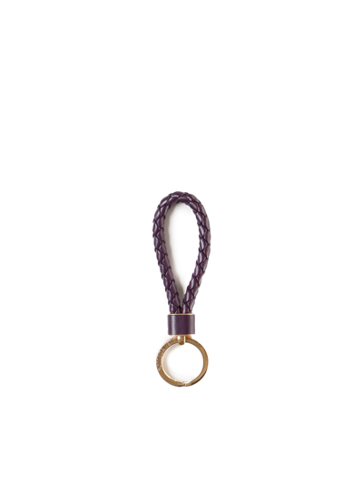 Shop Bottega Veneta Intreccio Key Ring In Dark Purple