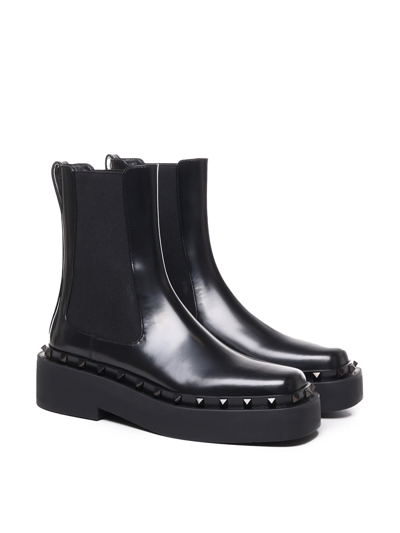 Shop Valentino M-way Rockstud Beatle Ankle Boots In Black