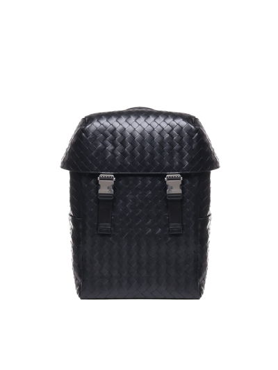 Shop Bottega Veneta Backpack With Intreccio Flap In Black