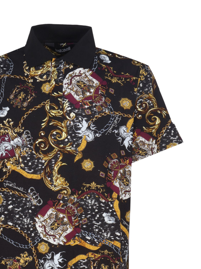 Shop Just Cavalli Polo Shirt With Floral Print In Black
