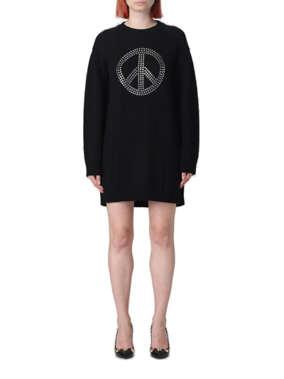 Shop Moschino Peace Symbol Short Oversized Dress In Black