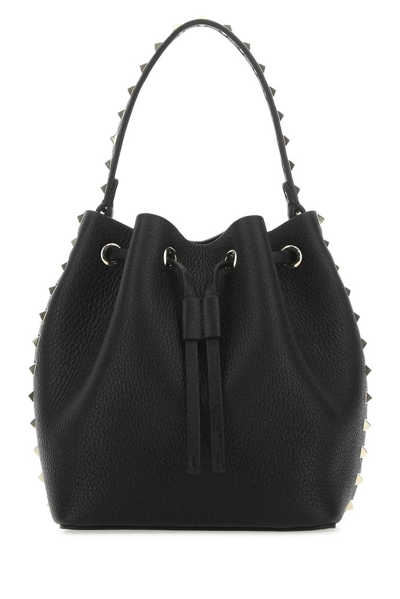 Shop Valentino Garavani Rockstud Drawstring Bucket Bag In Black
