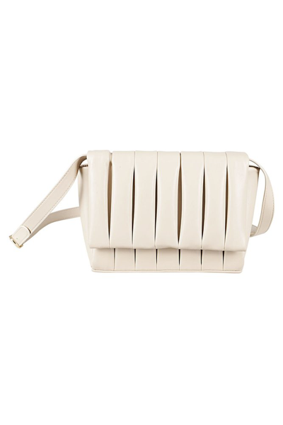 Shop Themoirè Feronia Foldover Top Quilted Shoulder Bag In Beige