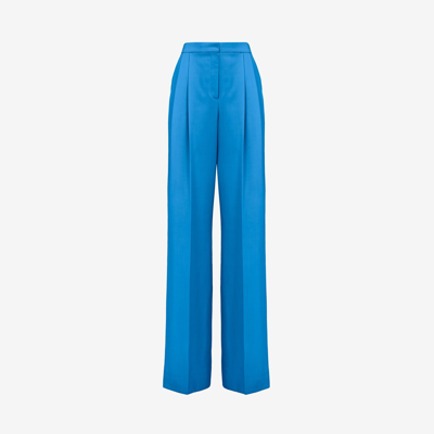Shop Alexander Mcqueen Double Pleat Wide Leg Trousers In Lapis Blue