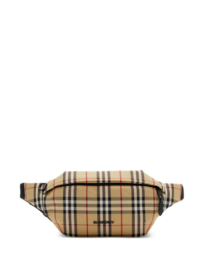 Shop Burberry Logo-patch Checked Belt Bag In Beige