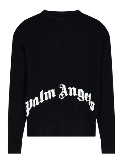 Shop Palm Angels Logo Intarsia Sweater In Black