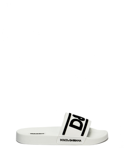 Shop Dolce & Gabbana Rubber Pool Slides In White