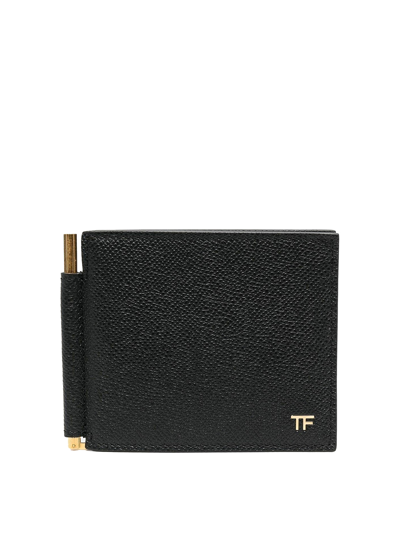 Shop Tom Ford Garnet Leather Wallet With Logo In Black