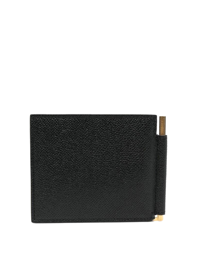 Shop Tom Ford Garnet Leather Wallet With Logo In Black