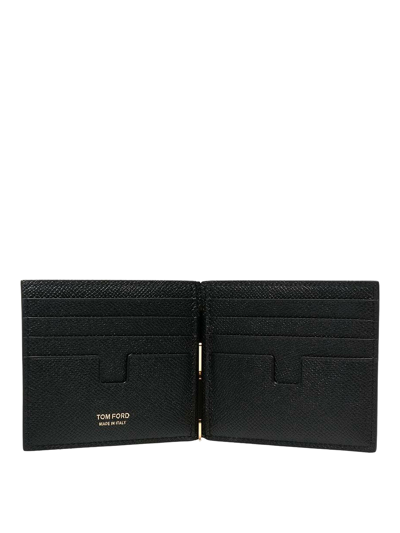 Shop Tom Ford Garnet Leather Wallet With Logo In Black