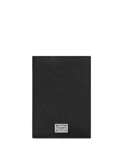 Dolce & Gabbana Logo Plaque Leather Passport Holder In Black