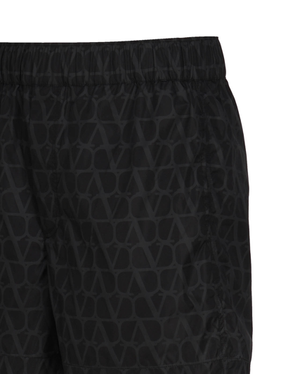 Valentino Nylon Swimsuit With Toile Iconographe Print In Black