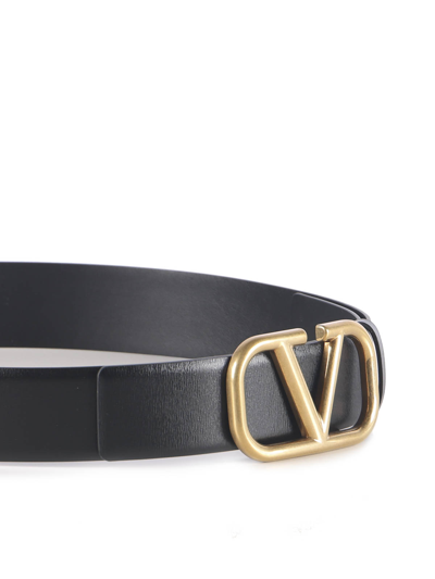 Valentino Black Vlogo Signature Leather Belt In Negro