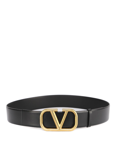 Valentino Black Vlogo Signature Leather Belt In Negro