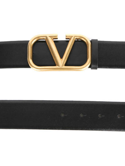 Valentino Black Vlogo Signature Leather Belt In Negro