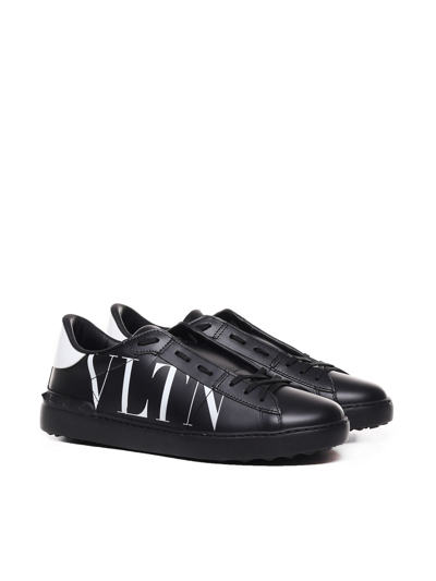 Shop Valentino Calfskin Sneaker With Logo Print In Black