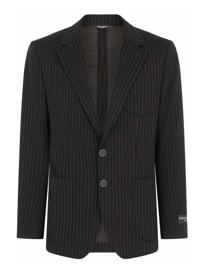 Shop Dolce & Gabbana Striped Jersey Blazer In Black