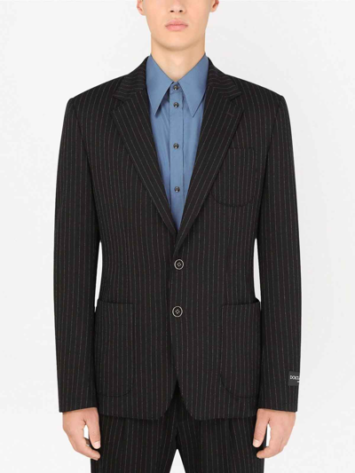 Shop Dolce & Gabbana Striped Jersey Blazer In Black