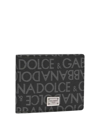 Dolce & Gabbana Coated Canvas Wallet With With All-over Logo In Black