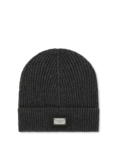 Shop Dolce & Gabbana Knitted Beanie In Grey