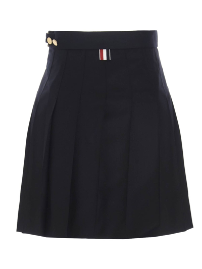 Thom Browne Graphite Wool Mini Skirt For Women In Azul