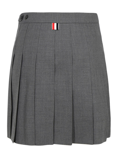 Thom Browne Wool Miniskirt With Pleated Design And Side Stripe Detail In Grey