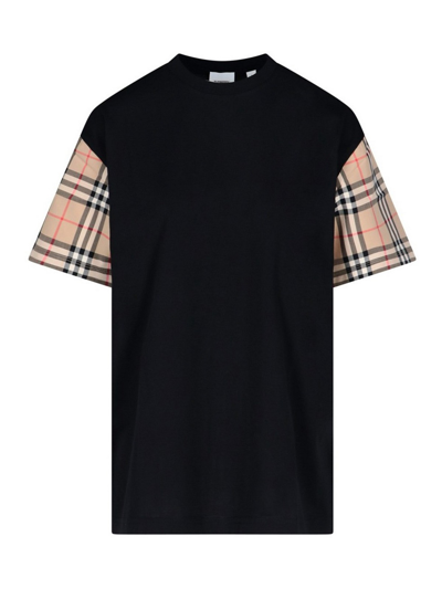 Shop Burberry Tartan Sleeved T-shirt In Black