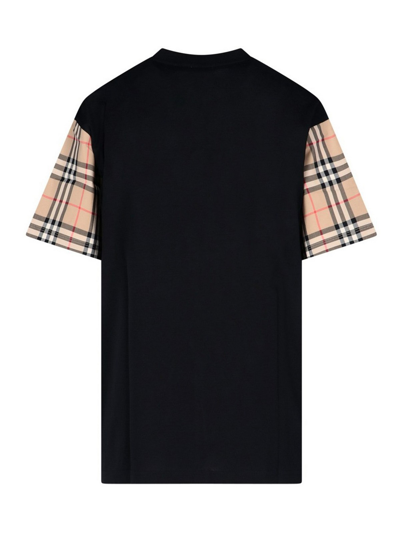 Shop Burberry Tartan Sleeved T-shirt In Black