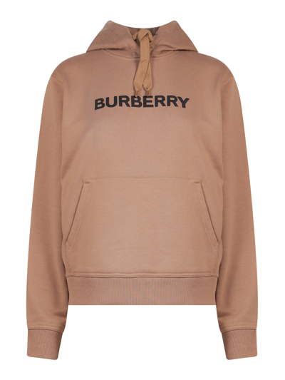 Shop Burberry Cotton Sweatshirt With Frontal Logo In Beige