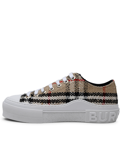 Shop Burberry Jack Sneaker In Beige Cotton Blend
