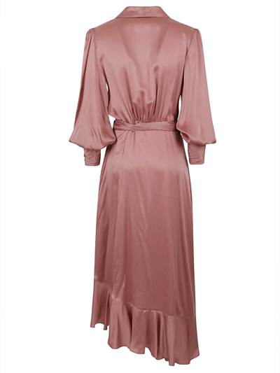 Shop Zimmermann Silk Wrap Midi Dress In Rosado