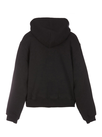 Alexander Wang Essential Terry Cotton Hoodie W/ Logo In Negro