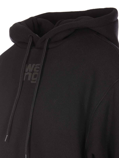 Alexander Wang Essential Terry Cotton Hoodie W/ Logo In Negro