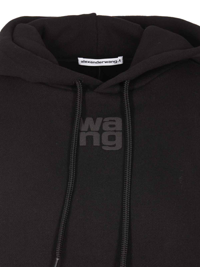 Alexander Wang Essential Terry Cotton Hoodie W/ Logo In Negro