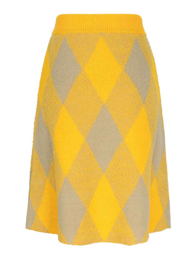 Shop Burberry Wool Skirt In Yellow