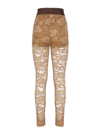 Shop Dolce & Gabbana Lace Leggings With Logoed Elastic In Beis