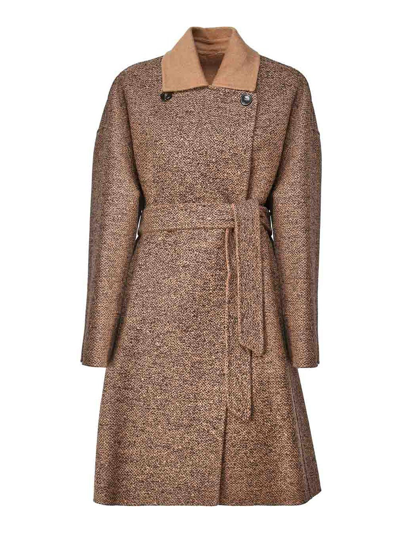 Max Mara Double-breasted Belted Coat In Marrón Oscuro