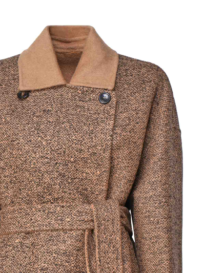 Max Mara Double-breasted Belted Coat In Marrón Oscuro