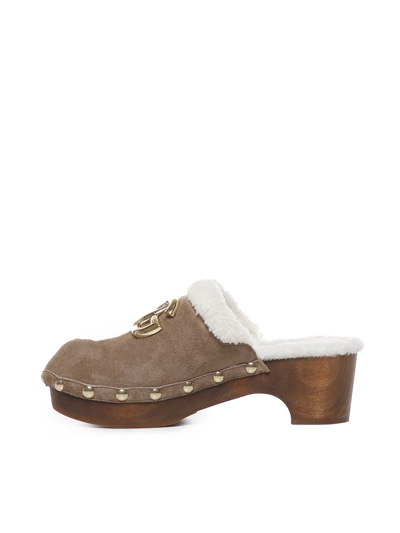 Shop Dolce & Gabbana Suede And Faux Fur Clog In Marrón