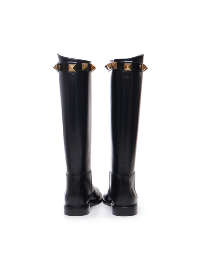 Shop Valentino Calfskin Boots With Stud In Black