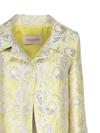 Shop Valentino Iris Brocade Coat In Silver