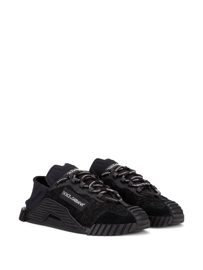 Dolce & Gabbana Ns1 Lace-up Canvas Sneakers With Lace Detail In Black