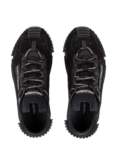 Dolce & Gabbana Ns1 Lace-up Canvas Sneakers With Lace Detail In Black