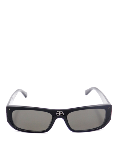 Balenciaga Logo Stud Black Wayfarer Sunglasses In Black