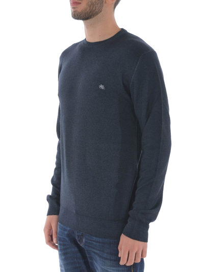Shop Etro Navy Blue Wool Crew Neck Sweater In Dark Blue