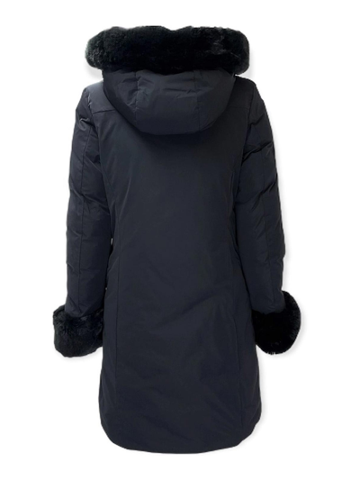 Shop Woolrich Long Eco Down Jacket With Hood In Black
