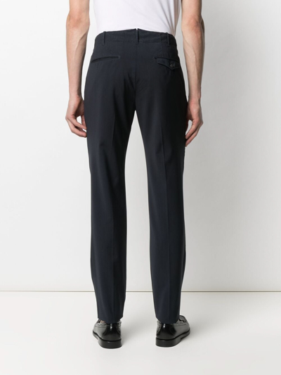 Incotex Chino Trousers With Linen And Cotton Pleats In Blue