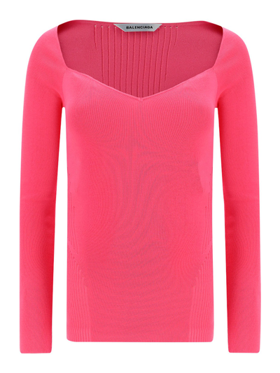 Shop Balenciaga Sweetheart Neck Jumper In Pink