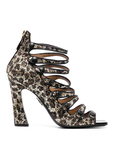Shop Dsquared2 Glitter-embellished Leopard-print Sandals In Brown