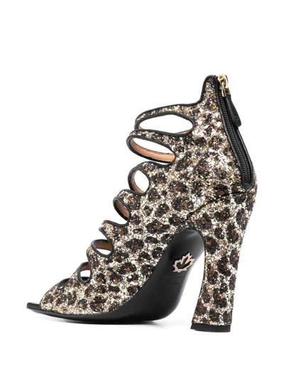 Shop Dsquared2 Glitter-embellished Leopard-print Sandals In Brown